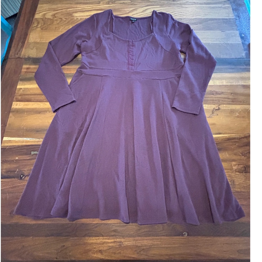 Torrid Plum Purple Waffle Knit Long Sleeve Fit & Flare Pocket Dress Large